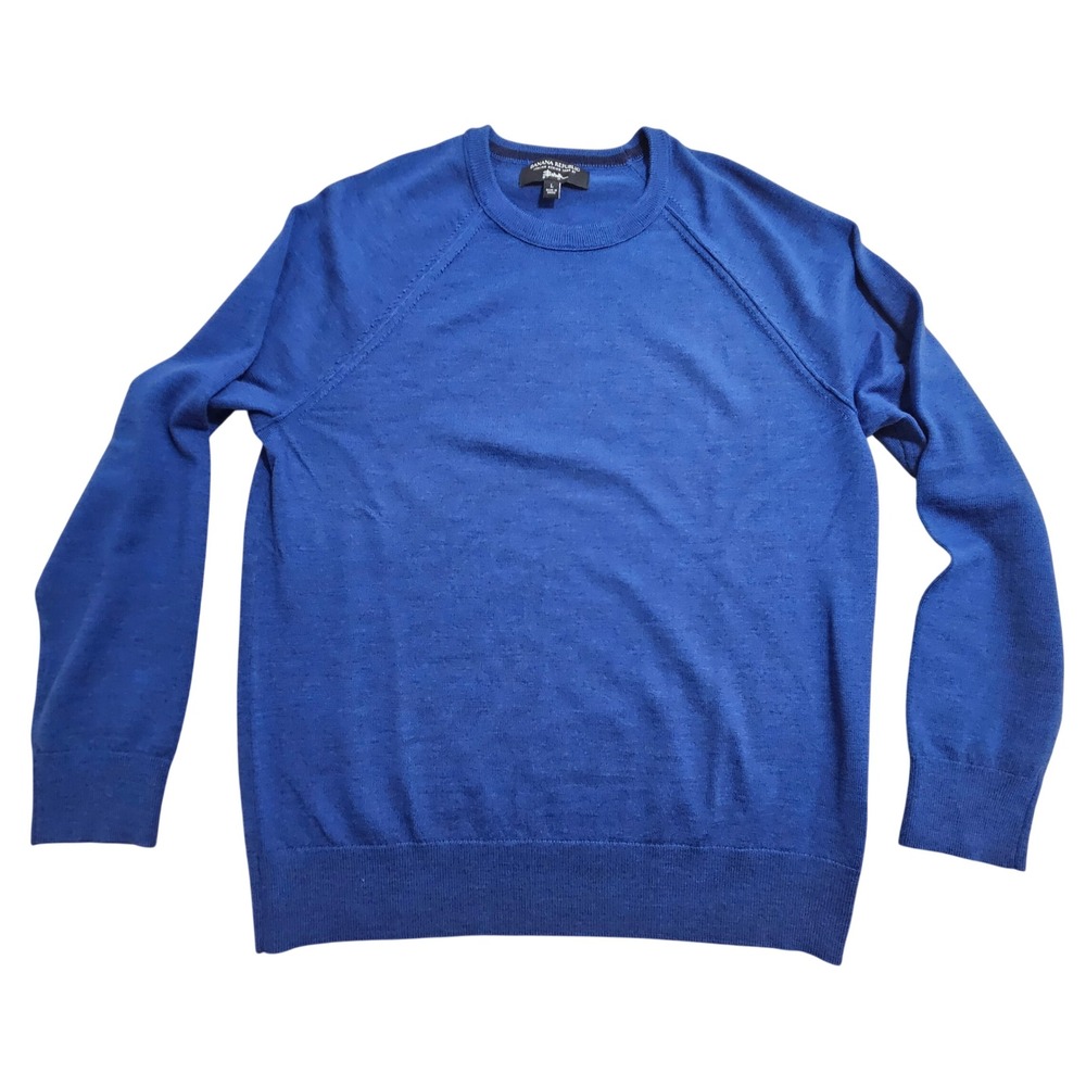 Banana Republic Sweater Men L Blue Merino Wool Crewneck Raglan 254162-06